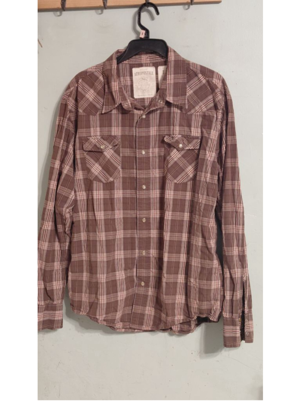 Men's Aeropostale Brown & Red Plaid Casual Button Down Shirt L